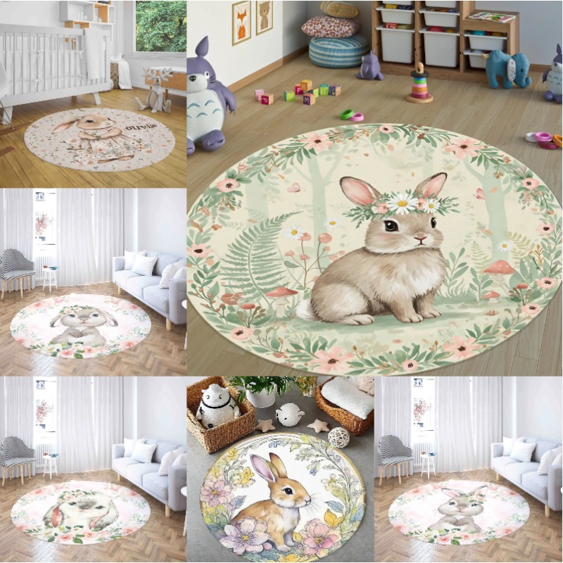Wholesale Commercial Printing - Rabbit Round Carpet Cartoon Rabbit Flower